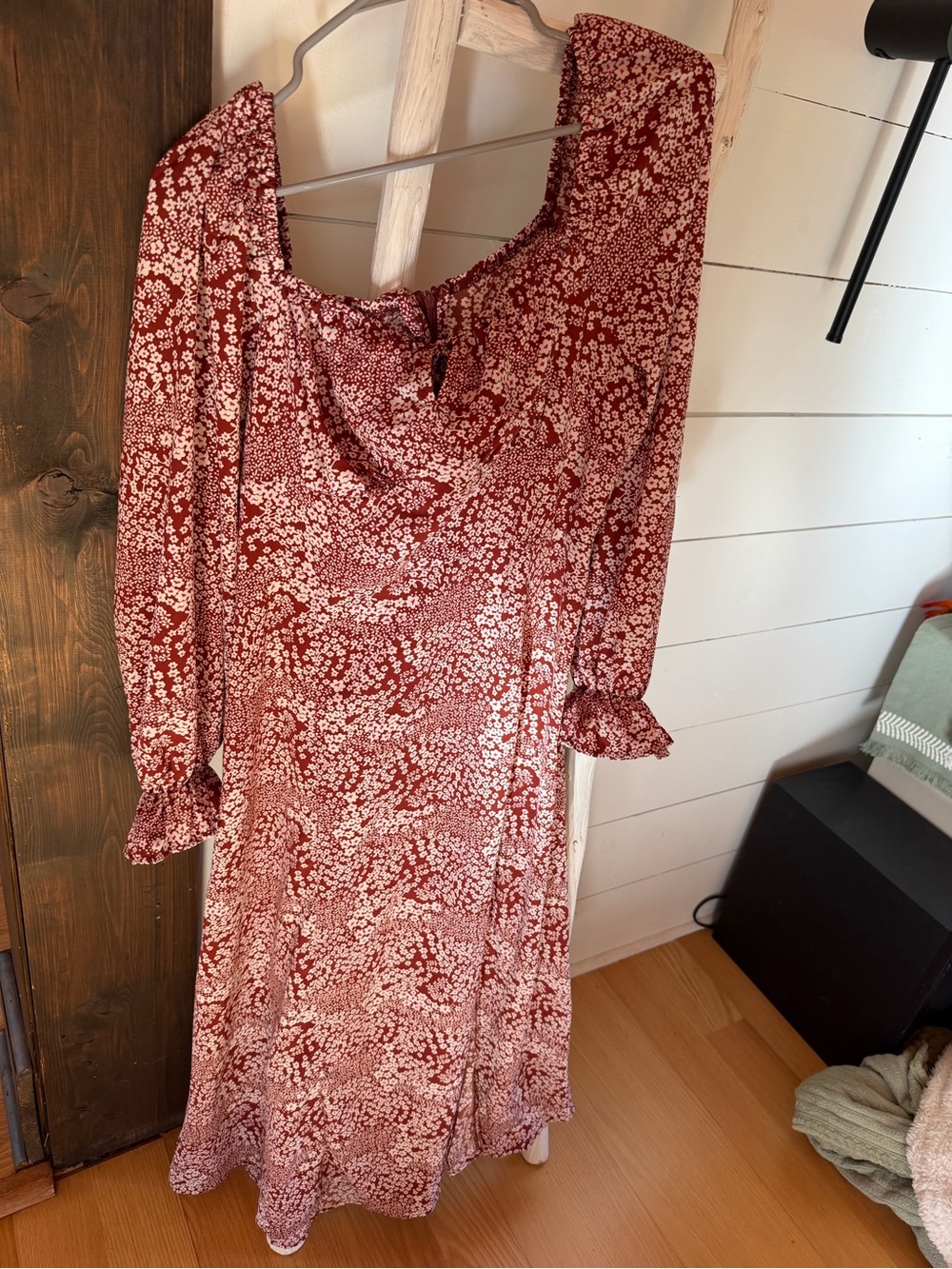 Amazon Rust Red Floral Long Sleeve Midi Dress